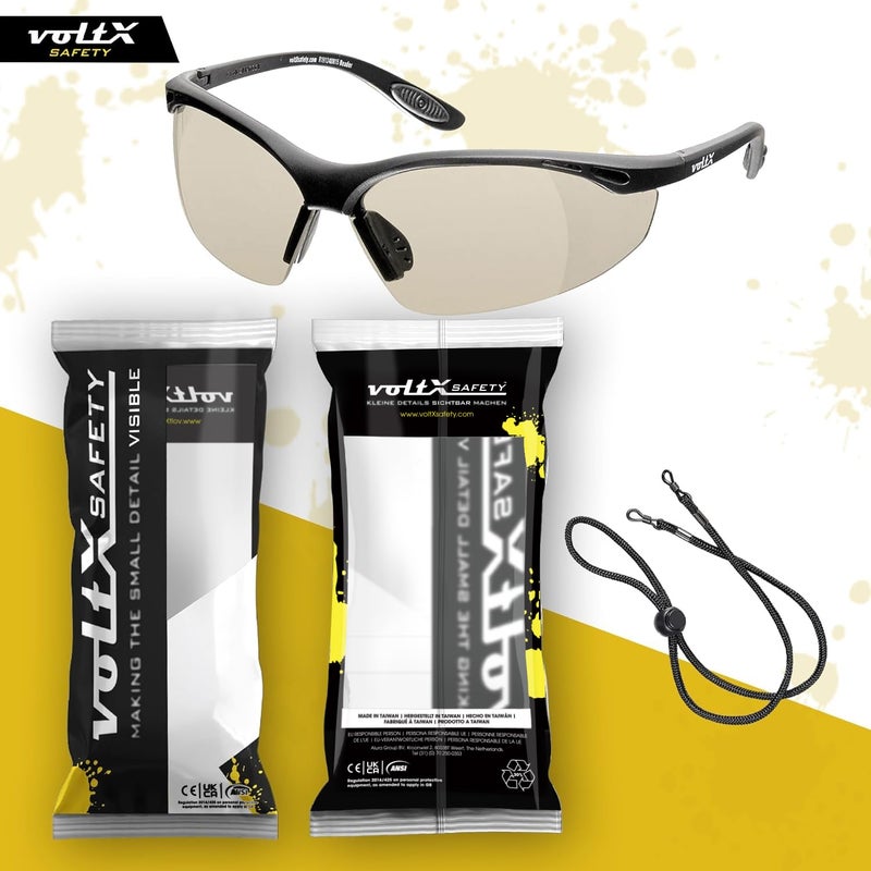 voltX 'Constructor' SAFETY READERS (MIRROR +2.0 Dioptre) Full Lens Reading Safety Glasses ANSI Z87.1+ & CE EN166F, Wraparound Style - Includes Safety Cord with headstop - UV400 anti fog coated lens - Image 4